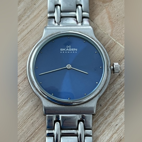 Skagen Steel Watch Blue Dial Stain Case, Bracelet, Hands, Markers